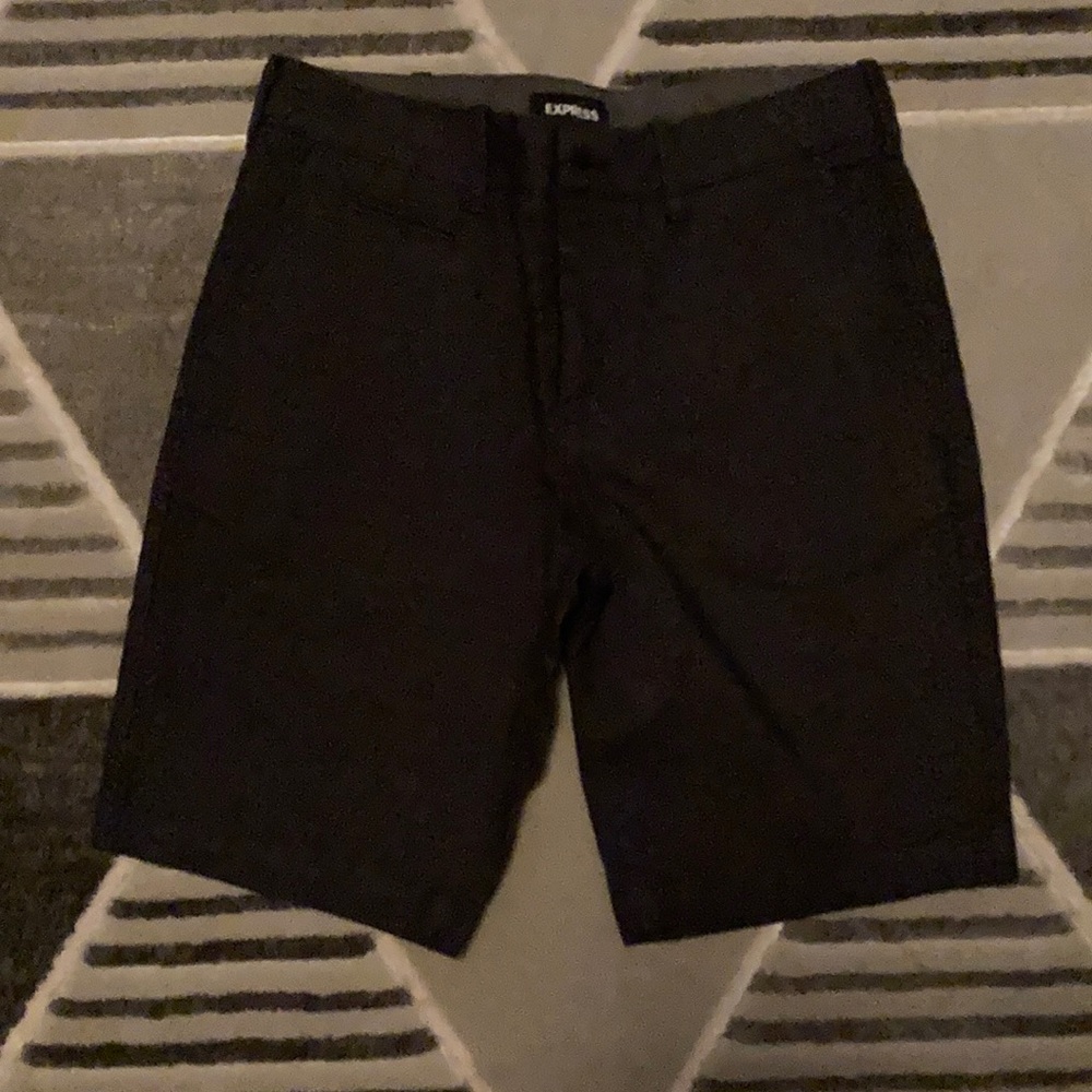 Black with white spec express shorts 9 inc length.